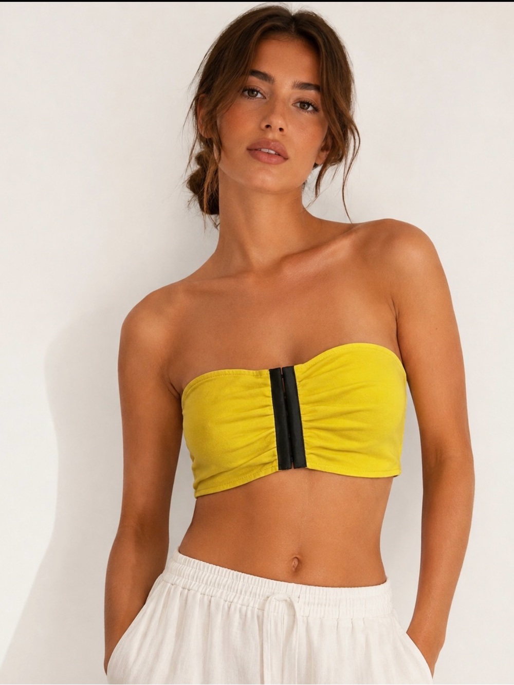 NWT Roxy Cotton Lime Green Black Ruched Front Strapless Bandeau Bra Tube Top XL